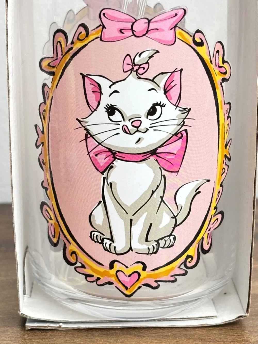 NEW Disney Aristocats Marie White Cat Glass Tumbler Straw Bamboo Lid Cup 16 oz